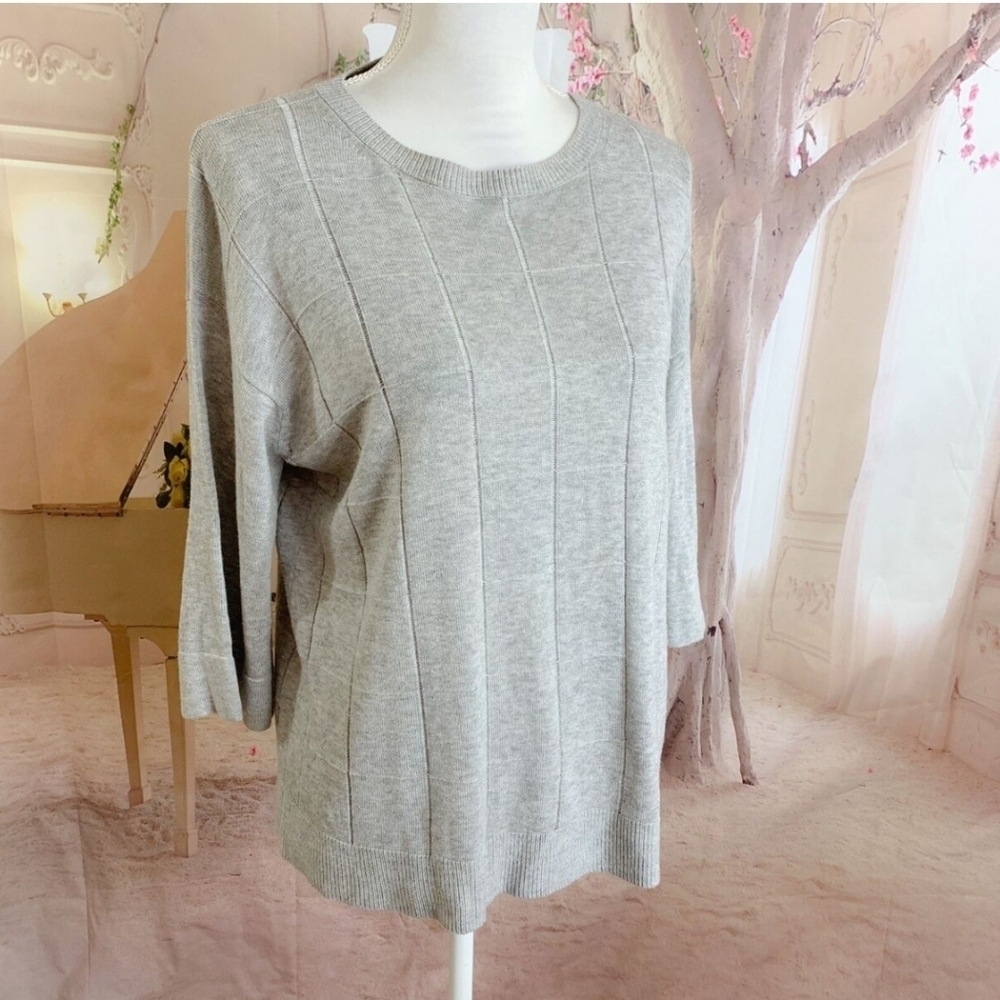 Lafayette 148 NY Gray Lightweight Wool Blend Long Sweater Oversized Tunic LG